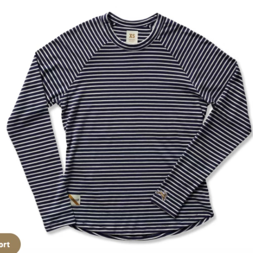 Tracksmith Horizon Long Sleeve Tee Medium Navy/Ivory Stripe